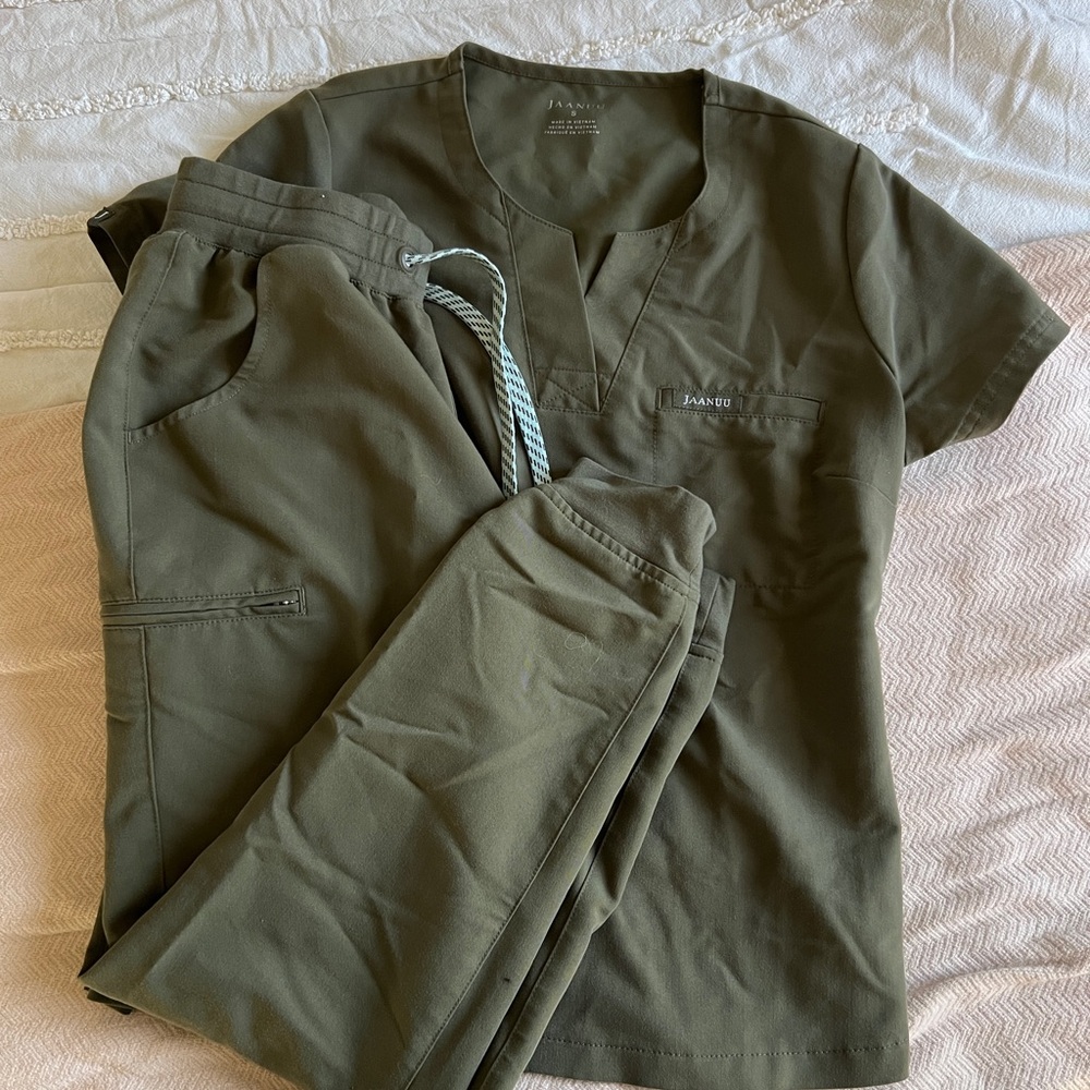 Jaanuu Olive Green Scrub Set